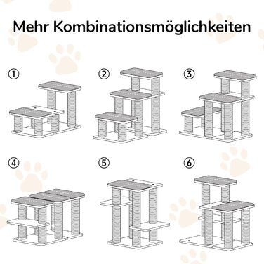 Сходинки для собак FUKUMARU, 3 сходинки, для домашніх тварин, з натурального гумового дерева та джуту, регульована висота 18-51 см, витримує до 90 кг, знімний м'який килимок, 6 варіантів комбінації, білий килимок