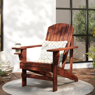 Крісло Adirondack Outsunny з підстаканником, масивне дерево з обвугленим покриттям, 72,5 x 97 x 93 см, ідеально підходить для балкону та тераси