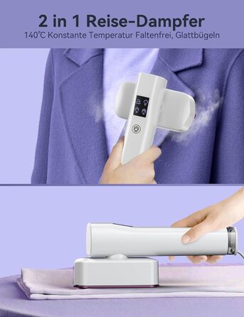Sundu Паровий праска-випрямляч 2-в-1, туристична праска з LED дисплеєм, 4 режими, швидкий нагрів 15с, для одягу (білий)