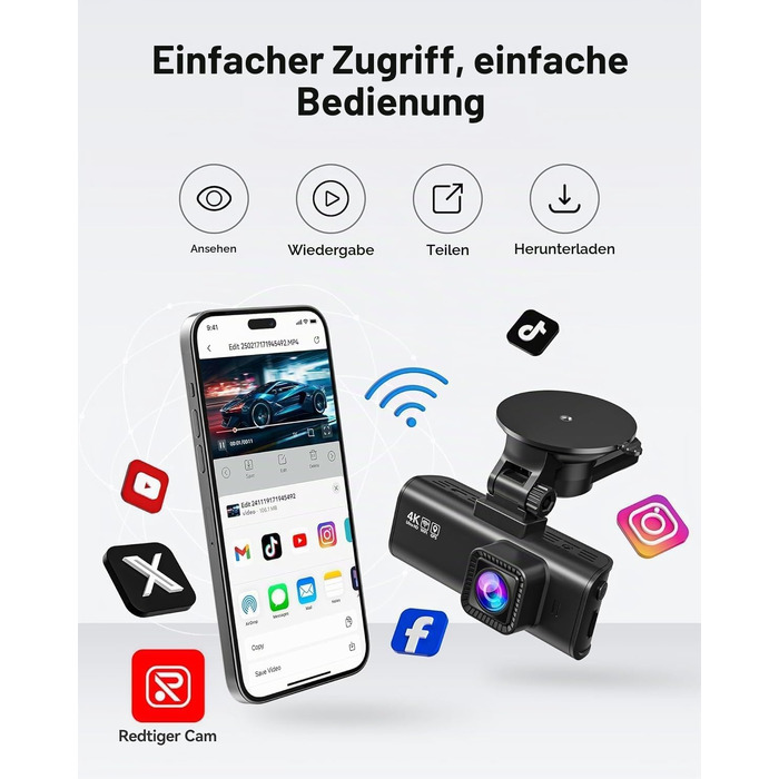 Автомобільний відеореєстратор REDTIGER F7NP 4K Starvis 2 з CPL-фільтром, GPS, Wi-Fi та картою пам'яті