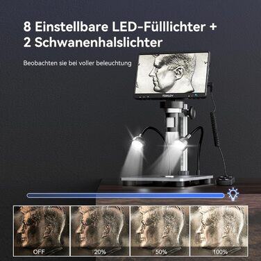 TOMLOV DM9 7' LCD цифровий мікроскоп 1200x, 1080P USB, 12MP, з підсвічуванням LED, для PC/Windows/Mac, 32GB