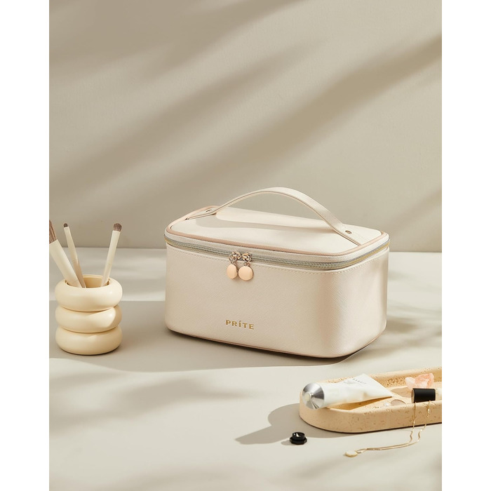 Велика косметичка для жінок: водонепроникна дорожня косметичка з відділеннями (Бежевий)