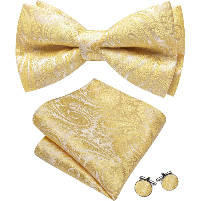 Батерфляй (метелик) Barry.Wang для чоловіків, візерунок пає, шовк, кишеньковий хустинка та запонки, для весілля, вечірки, формальних заходів (жовтий)