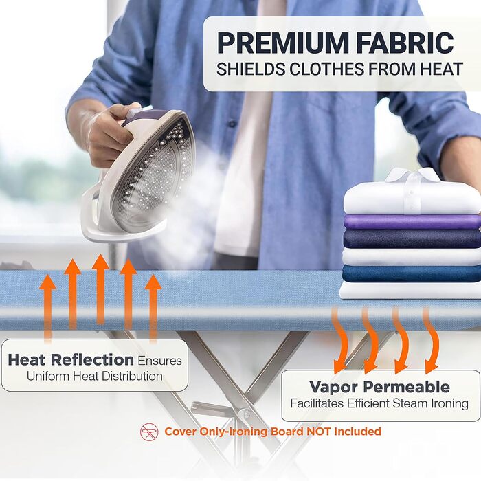 Чохол та підкладка для прасувальної дошки до 137 x 45 см, 100% термостійка бавовна, екстра товста підкладка, кишенька для рукава, Smart Fit, без хімікатів, можна прати в машині (геометричний візерунок (Solid Blue, 18X54'))