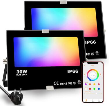 RGB LED Spot Outdoor, Color Changing, W, DIY Flash Mode, RGB LED Floodlight, Timer, Bluetooth, IP66 Waterproof (30.0 Watt)