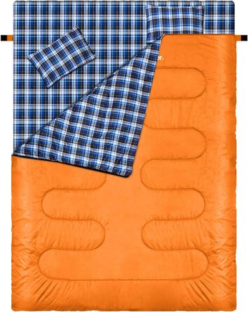 Сплячий мішок Outdoor Sportneer для 2 осіб, 3 сезони, 220x150 см, 2.75 кг, з 2 подушками, для дорослих, оранжевий (без фланелевої підкладки)