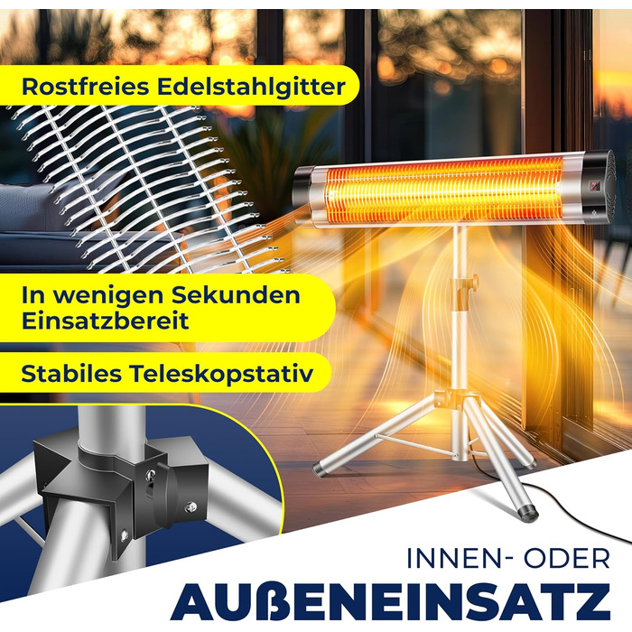 Інфрачервовий обігрівач KESSER® 2500W з пульт. та захисним чохлом, телескопічною стійкою, для тераси, кварцовий