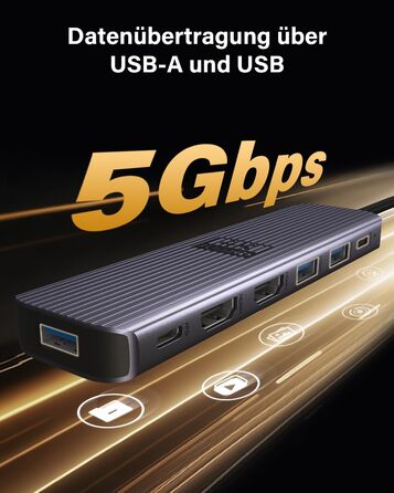 Док-станція для ноутбука Newmight з двома моніторами, адаптер HDMI 4K, Ethernet 1 Gbps, PD 100W, 3 USB 3.0, SD/TF Reader, для HP/Dell (Сірий)