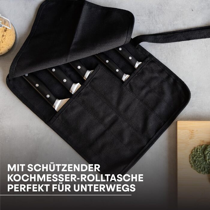 Набір кухонних ножів MasterChef з сумкою, 5 предметів: шеф-ніж, сантоку, овочевий, для чищення та нарізки, нержавіюча сталь з високим вмістом вуглецю