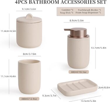 Набір для ванної кімнати з кераміки, 4 шт: мильниця, дозатор для мила, стакан для зубної пасти, контейнер для ватних паличок. Преміум якість, колір персиковий