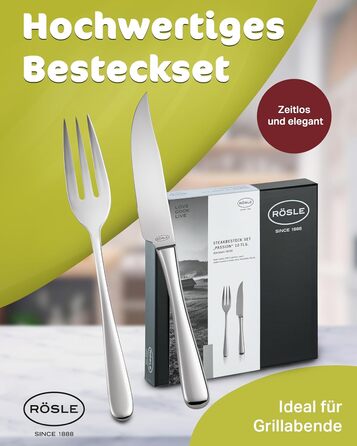 RÖSLE PASSION Steak Set, 12-Piece – High-Quality Steak Set for 6 People made of Stainless Steel 18/10 and Special Steel Blades – Highly Polished, Dishwasher Safe, in Elegant Gift Box, 12-Piece Steak Set