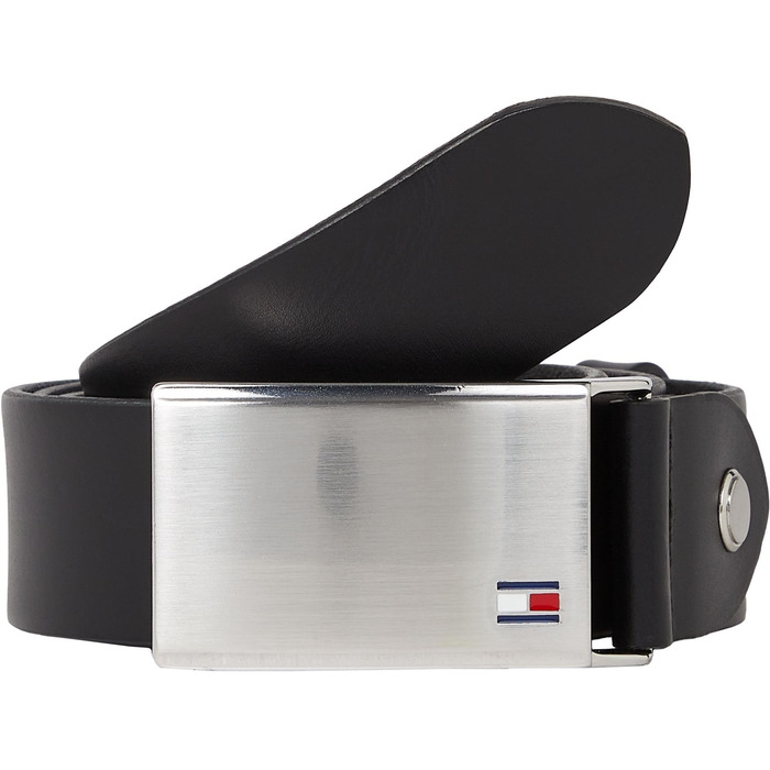 Чоловічий шкіряний ремінь Tommy Hilfiger TH Plaque Belt 3.5, чорний