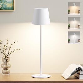 Акумуляторна настільна LED лампа бездротова з USB-C зарядкою, регульована яскравість, 3 режими світла, сенсорна лампа для дому, спальні, кемпінгу (біла)