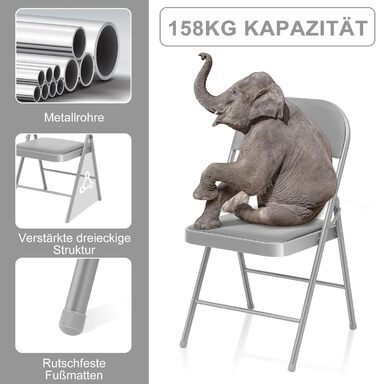 Складний стілець BULAGE 4 шт. для кемпінгу та саду, до 158 кг, сірий, штучна шкіра PU
