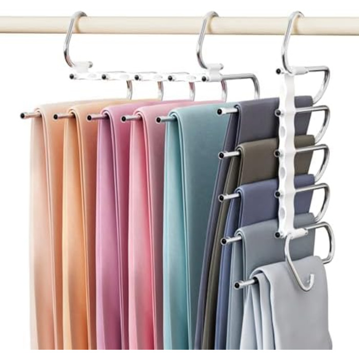 Підвісні вішалки для штанів DAMITA: 2 шт., фальш, білі, з пластику та нержавіючої сталі, для штанів, суконь, джинсів, шалей, одягу для жінок та чоловіків. Організатор для шафи.