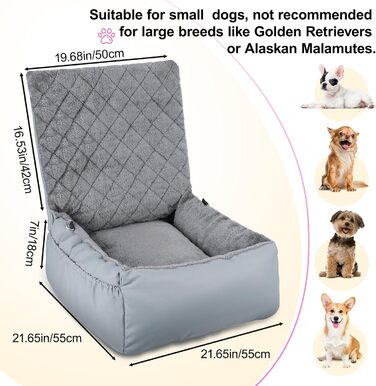 Автокрісло для собак SIVEIS - зручне ліжко з кишенею, захист від подряпин, з ременем безпеки (02-Сіро-блакитний)