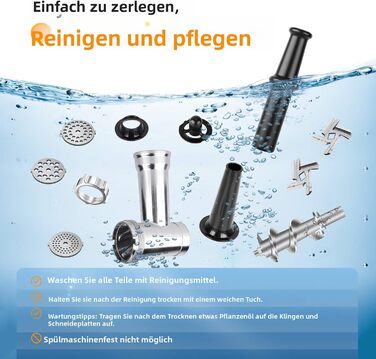 М'ясорубка електрична CHEFFANO 2000W з насадками для ковбас та кубебе, нержавіюча сталь, чорна