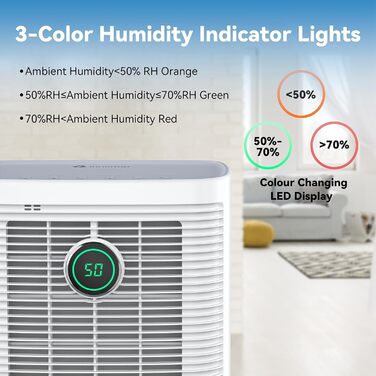 Invito Dehumidifier Electric 12L/24h with Digital Humidity Display, 24H Timer, Continuous Drainage, Room Dehumidifier, Laundry Drying, Suitable for Apartments/Basements