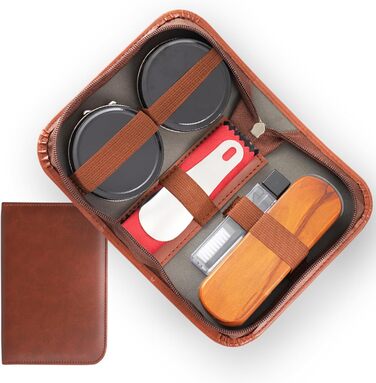 FGXY Shoe Care Set, 11-Piece Shoe Care Kit Shoe Polishing Travel Set with Brush Horsehair Shoe Cream Wood Applicator Brushes Shoehorn (7pcs)