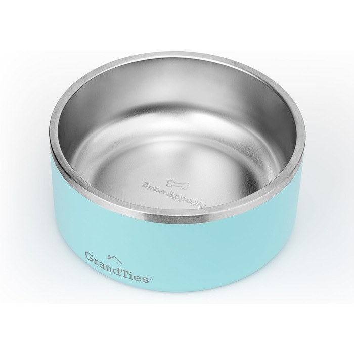 Нержавійна чаша для собак та котів GrandTies, гравіювання, багаторазове використання, BPA-free, ізольована, велика (1890 мл), колір: Powder Green