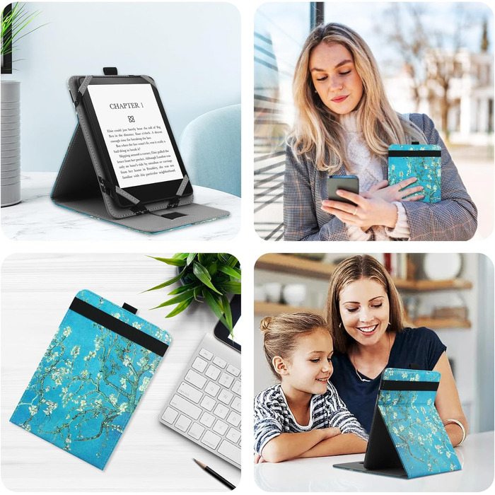 Захисний чохол для Kindle/Kobo/Tolino/Pocketbook/Sony eReader 6-6.8-7 дюймів з петлею, квітковий дизайн