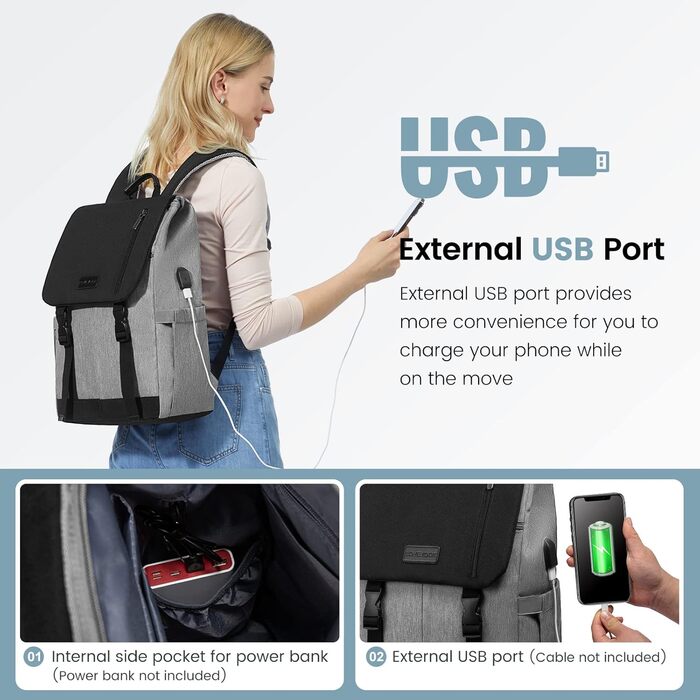 LOVEVOOK Рюкзак для жінок Елегантний 15.6 дюймів для ноутбука Водостійкий Шкільний рюкзак для дівчаток, підліток, рюкзак для жінок, рюкзак на кожен день, для університету, школи, подорожей, бізнесу (15.6 дюймів, Сірий, Чорний)