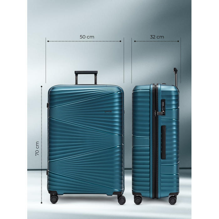 Валіза-тележка велика, XL, 75 см, 103 літри, поліпропілен, з TSA-замком, Collection 02, туркенітовий колір