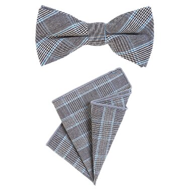 Метелик чоловічий DonDon Tweed 12x6 см з хустинкою 23x23 см, бавовна, сіро-блакитна клітинка