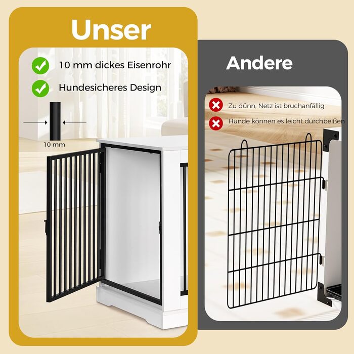 BEWISHOME Клітка для собак, 81 см, Біла, з 3 дверцятами, для дому, з функцією столику, для маленьких/середніх собак, EMGL03W