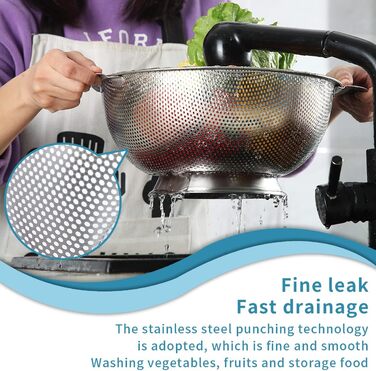 Ситечко Kyraton Gold Colander 5 Quart з нержавіючої сталі з покриттям з титану та золота, професійне, з міцними ручками та самостійною основою для зливу, легко миється, придатне для миття в посудомийній машині