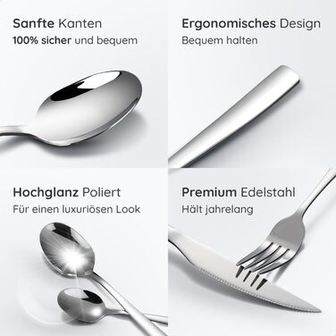 Німецький набір столових приборів з нержавіючої сталі Edelstah на 12 осіб (72 шт.) - ніж, виделка, ложка. Підходить для дому та ресторану.