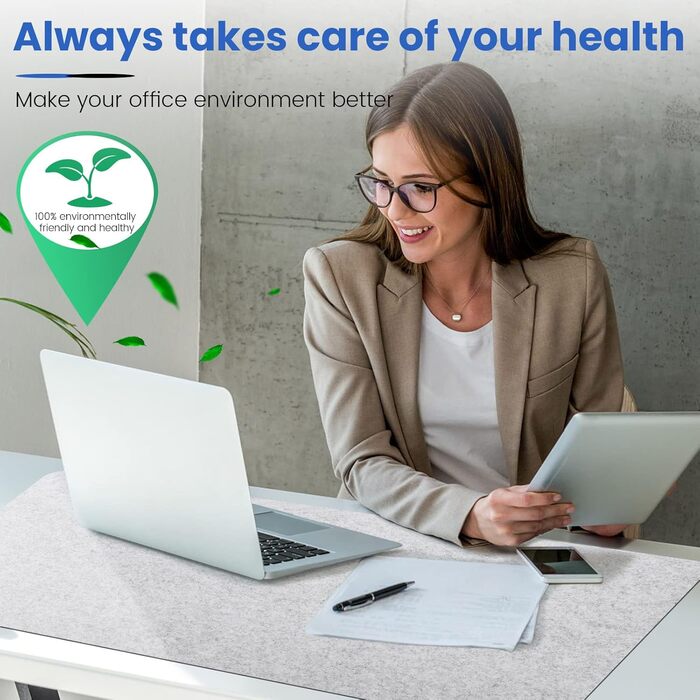 Підкладка для столу з фетру | 100x40 см | Нековзна килимок для миші | Великий фетровий килимок для офісу та дому | Захист столу (світло-сірий)