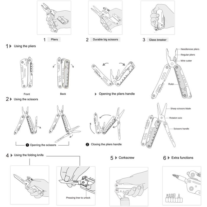 Roxon Storm 16-in-1 Multifunction Tool - Unisex Adult Silver Multitool - S801