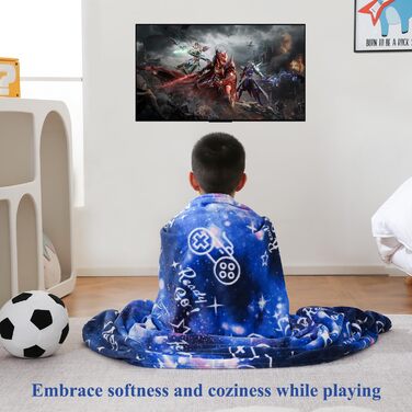 Плед-іграшка з принтом геймпада, що світиться в темряві, 127x150 см, сірий (з блакитними елементами)