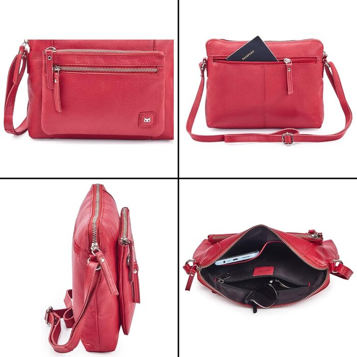 Сумка через плече Wise Owl з натуральної шкіри: жіноча та чоловіча, червона Nappa, 5 відділень на блискавці