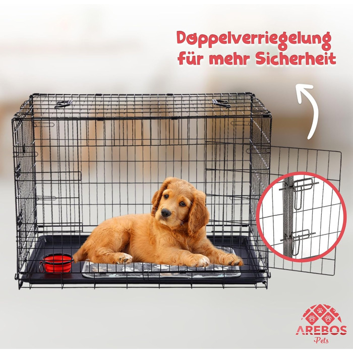 Клітка для собак Arebos | Транспортна переноска для собак, розкладна | Чорна клітка для собак, 92.5 x 60 x 66 см