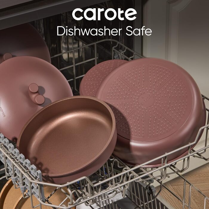 Набір посуду CAROTE 17 предметів: каструлі та сковороди з антипригарним покриттям, знімні ручки, сумісний з індукцією, для духовки та посудомийної машини