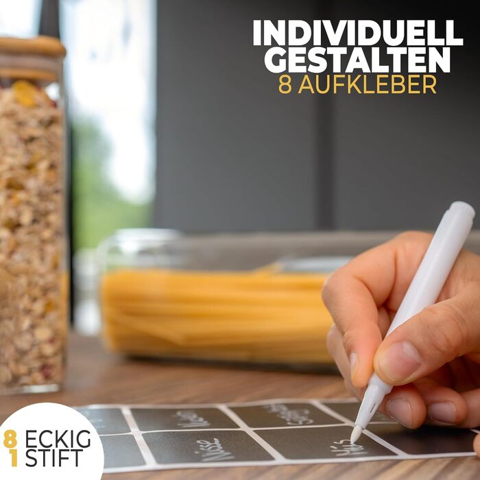 Скляні банки для зберігання з кришкою, кутові, набір 8 шт., об'єм 5,2 л, посилене скло, герметичні контейнери для продуктів, кухонні органайзери