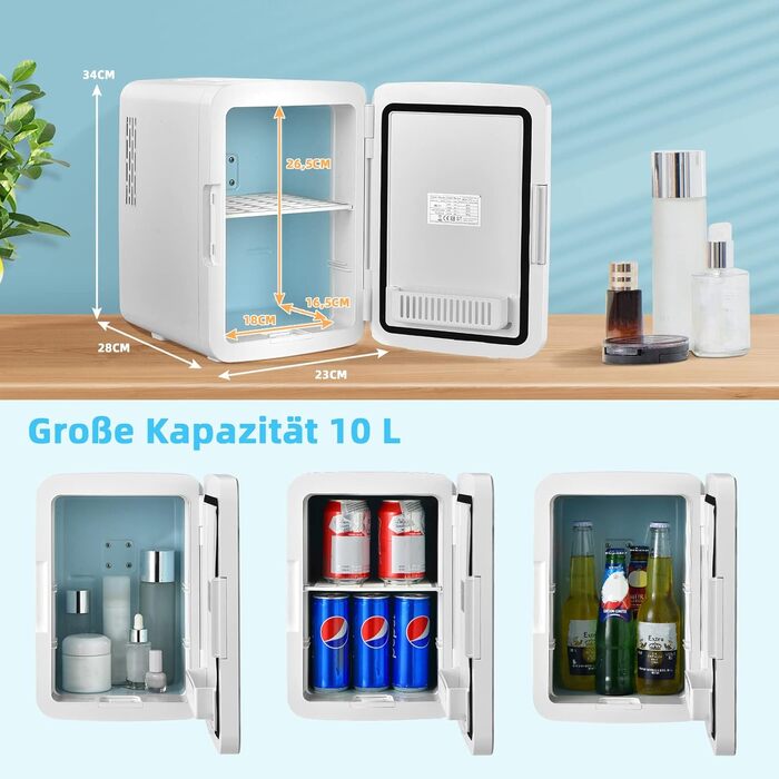 COSTWAY 10L Skincare Fridge - Mini Glass Door Fridge with Touch Screen Mirror & Cooling/Heating for Beauty & Cosmetics