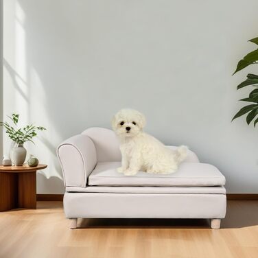 Софа для собак та котів Yoonnie room з PU-шкіри з місцем для зберігання, дерев'яний каркас, подушки, ліжко для маленьких тварин, софа для цуценят та котів (Перловий білий)