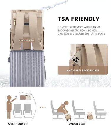 LOVEVOOK Рюкзак для жінок, великий, 15.6 дюймів, рюкзак для ноутбука, шкільний рюкзак для підлітків, водонепроникний, сумка для роботи, сумка-тоут 2 в 1, сумка для вчителя, рюкзак для подорожей, університету, бізнесу, бежевий хакі