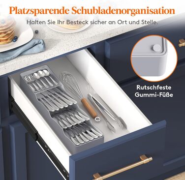 Органайзер для столових приборів Lifewit в шухляду, 4 відділення, 40 см, сірий (2 шт.)