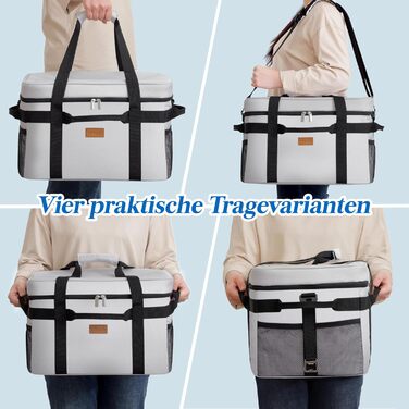 Lifewit Cooler Bag 30L, Foldable Picnic Bag for Food & Drinks, Portable Ice Bag for Men, Women, Insulated Thermal Bag for Work, Picnics, Camping, Silk Grey