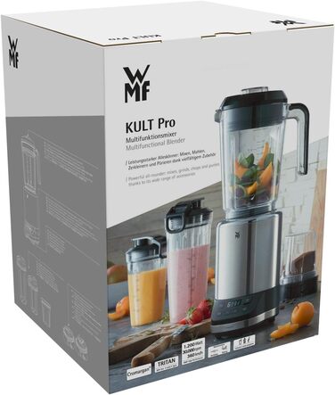 WMF Kult Pro Multifunction Mixer, High-Performance Blender, 30,000 RPM, Smoothie Maker, Stand Mixer, Ice-Crush Function, 4 Mixing Containers including ToGo Lid Single