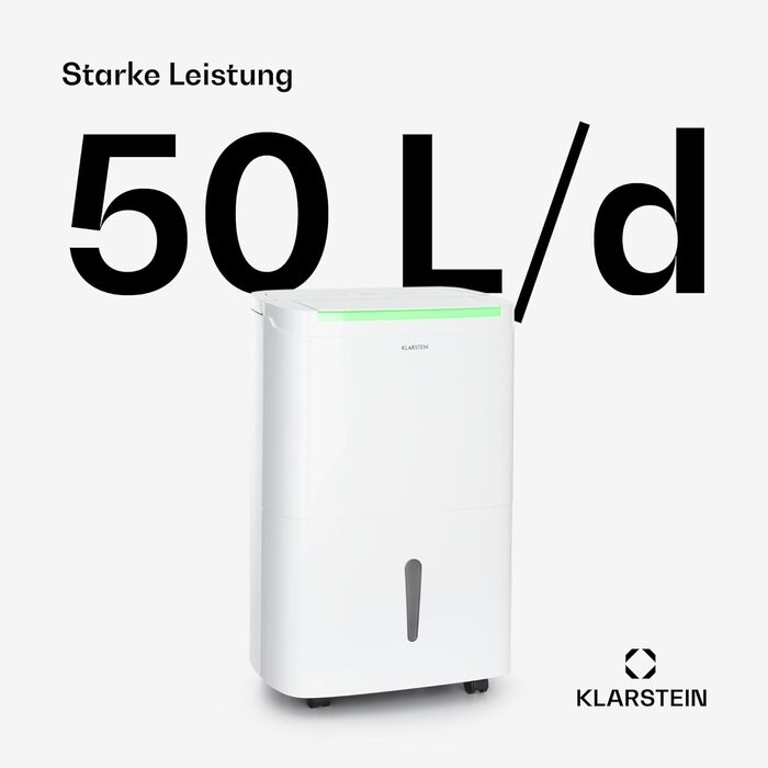 Електричний осушувач повітря Klarstein DryFy Connect 50L: 50 л/24 год, WiFi, Alexa, 7 л бак, таймер, для приміщень 45-55 м²