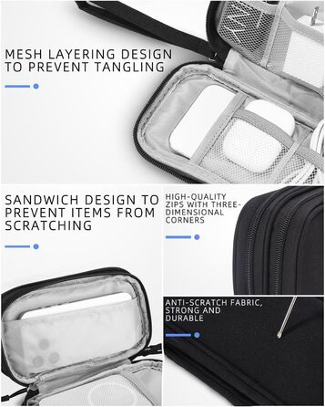 Органайзер для кабелів SOBEAU: чорний дорожній аксесуар для зарядних пристроїв, кабелів та гаджетів