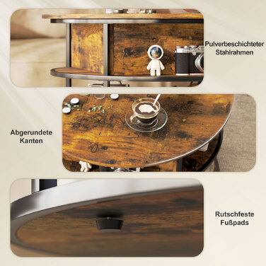 HOMCOM Adjustable Height Round Coffee Table Ø80 cm Living Room Table with Storage Shelf and Hidden Storage Space, Coffee Table Side Table for Living Room, Brown | Aosom