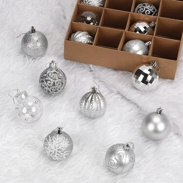 Срібні новорічні кулі - набір 16 шт, пластикові кулі для ялинки 6 см, прикраси для ялинки, опт