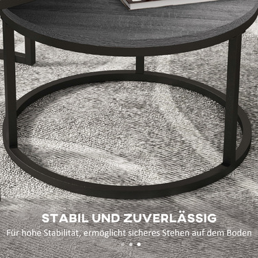 HOMCOM Round Coffee Table 2-Piece Set Stackable Side Table with Metal Frame, Living Room Table with Wood-Look Finish, Coffee Table for Living Room Bedroom Black | Aosom