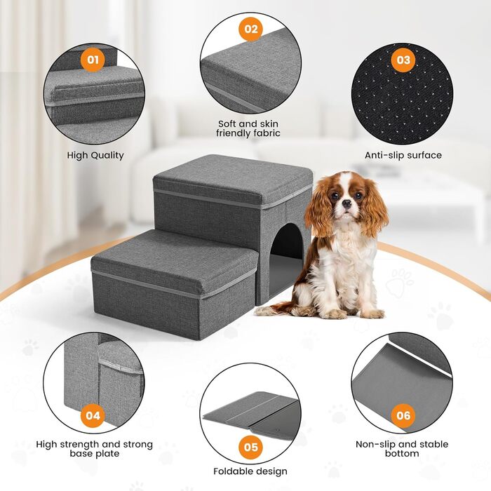 Сходинка для собак Sunowl 2 сходинки, складана, широка, з місцем для зберігання, для маленьких собак та котів, м'яка, неслизька поверхня